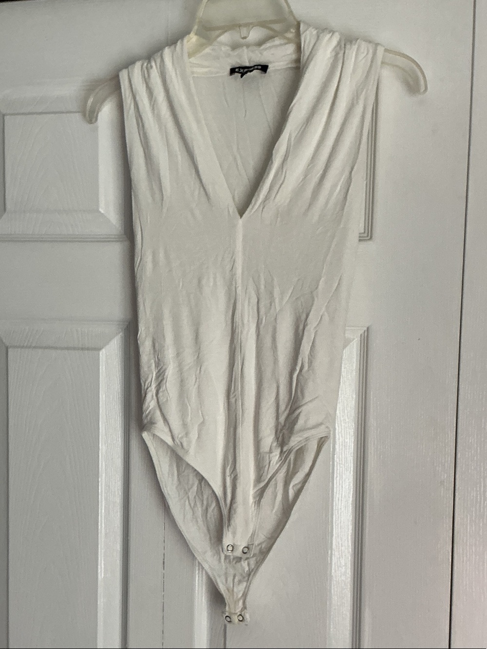 Express White Sleeveless V-Neck Bodysuit